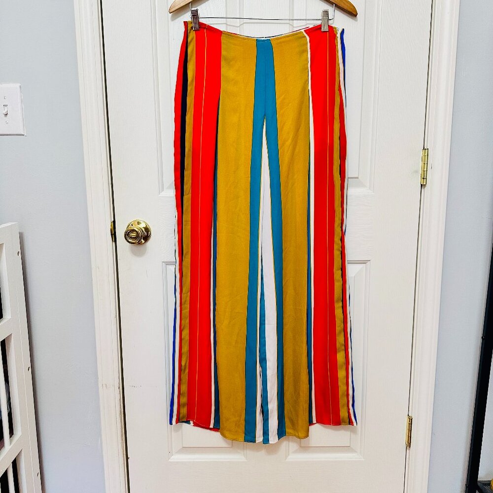 NEW THE ROOM MULTICOLOR STRIPE PALAZZO SLIT FRONT WIDE LEG